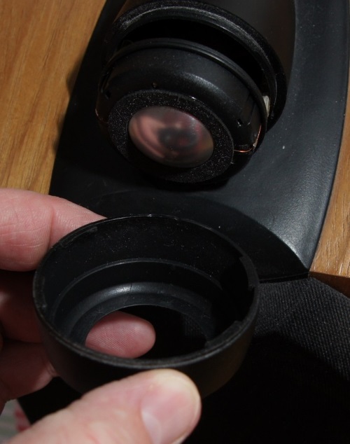 B&W ZC12092 tweeter replacement: putting the speaker cap into place