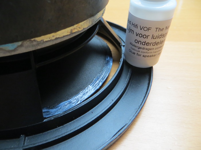 Repairing with a flat foam surround - apply glue to the speaker cone