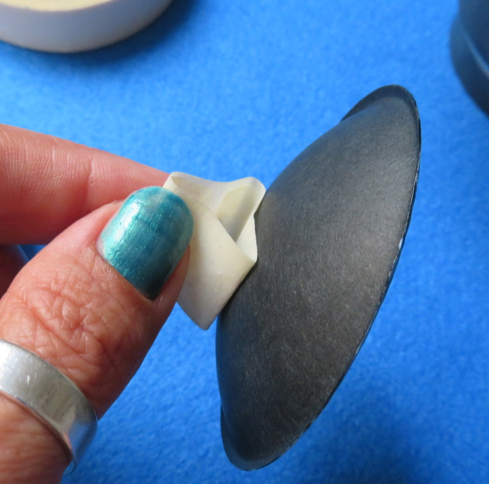 Speaker dust cap replacement - Make a 'handle' of masking tape to easily handle the new dust cap