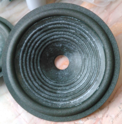 Speaker cone after applying one layer of coating